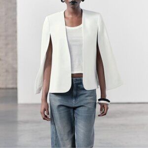 ZARA WOMAN SS24 WHITE ZW COLLECTION CAPE BLAZER Size XL
